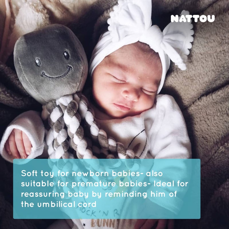 Nattou Lapidou - Piu Piu Octopus Plush Toy for Newborn Babies  Comforting  Soothes for Sleep - Grey & White - Image 3